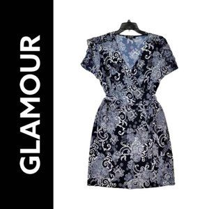 Glamour Dress Blue Size 14 Women Multicolored Shift V neck Paisley Dress Belt